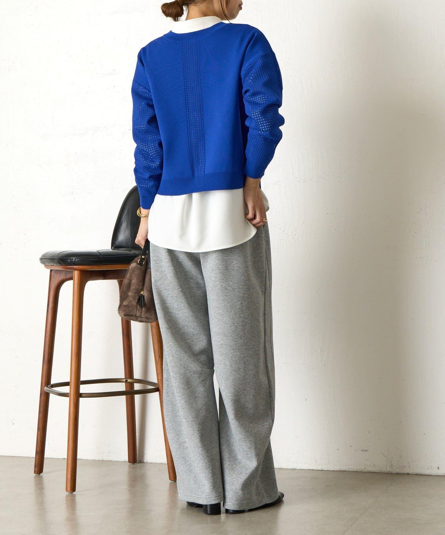 拼接袖網紗兩穿開衫