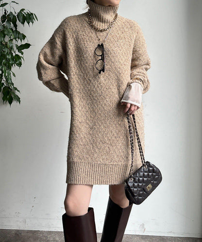 交叉編織高領長款針織衫