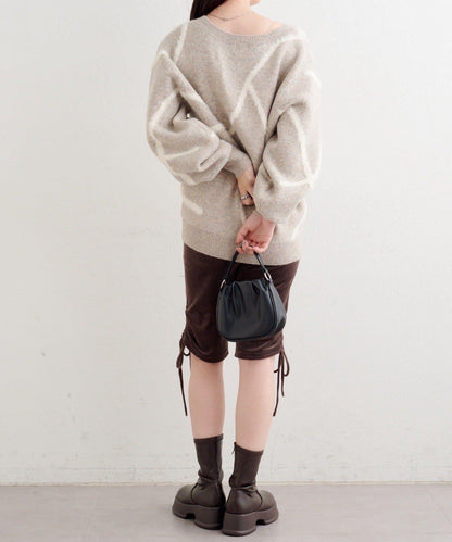 B 長毛線條針織套頭衫