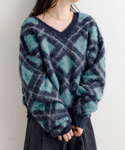 B 菱格針織套頭衫