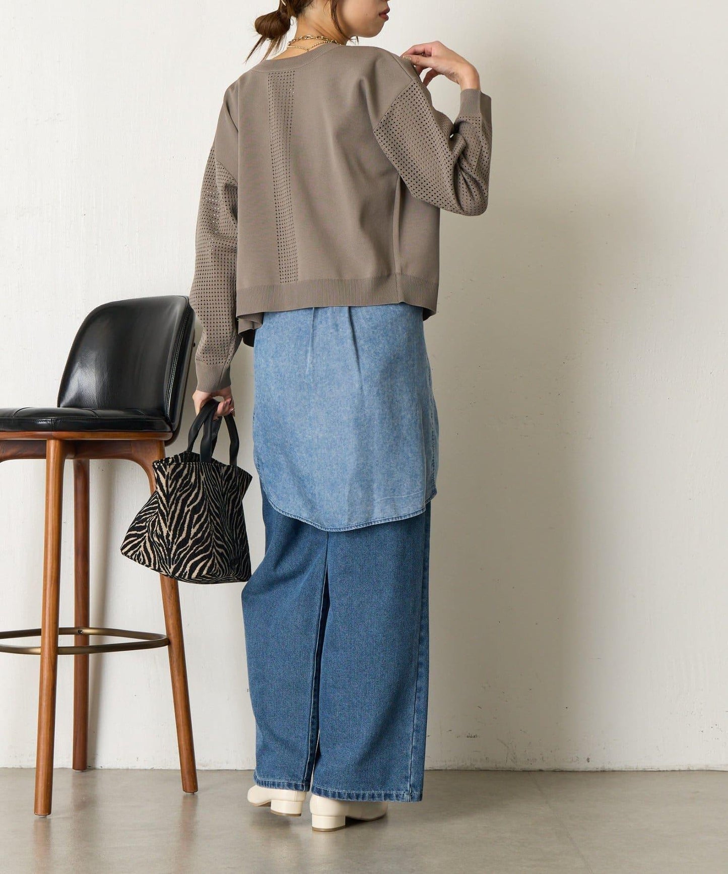 拼接袖網紗兩穿開衫