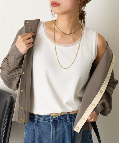 帶網紗拼接羅紋背心