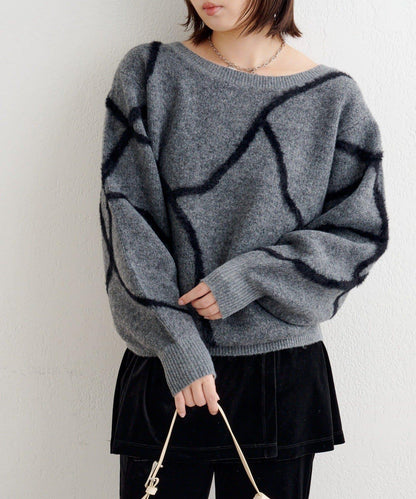 B 長毛線條針織套頭衫