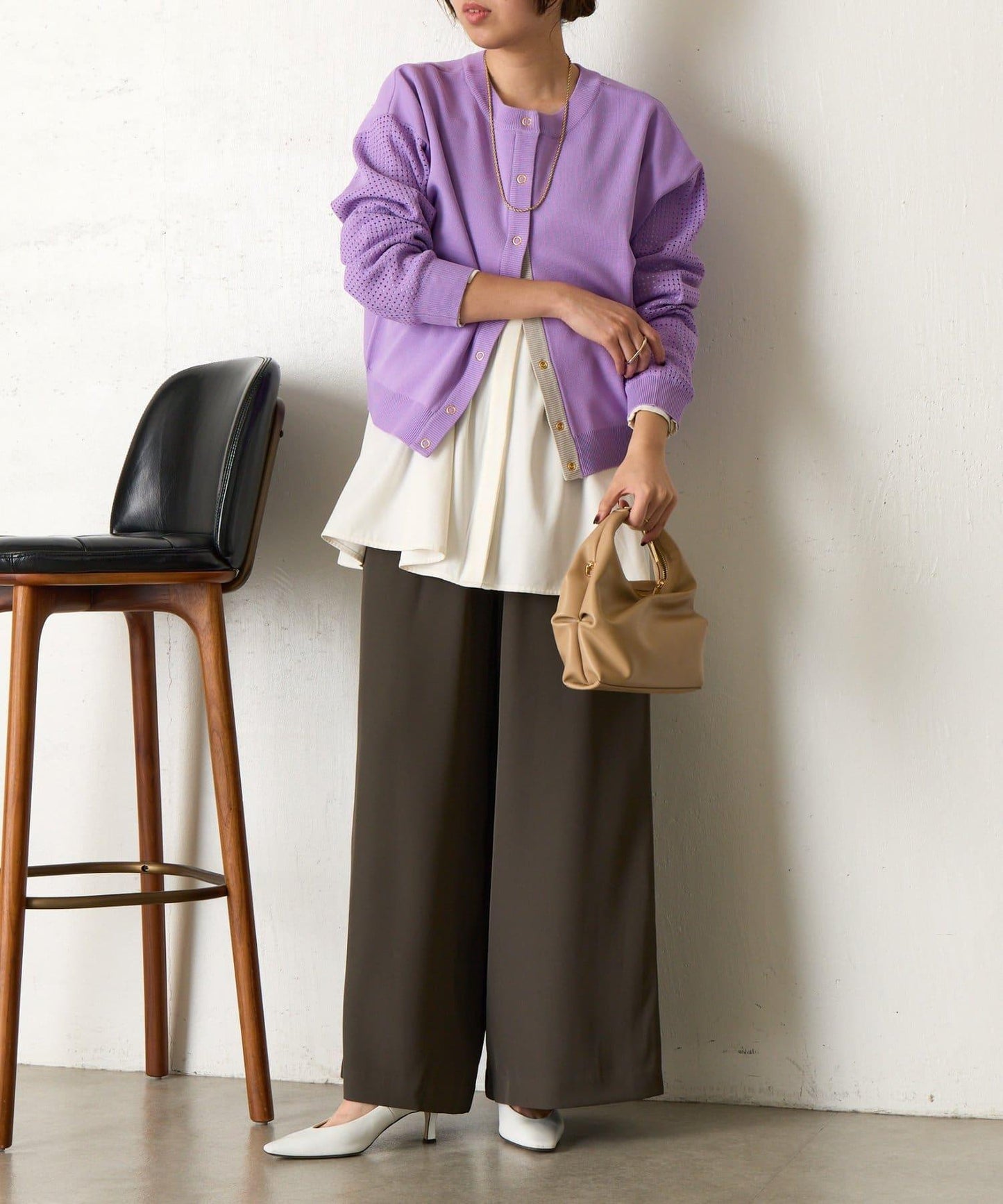 拼接袖網紗兩穿開衫