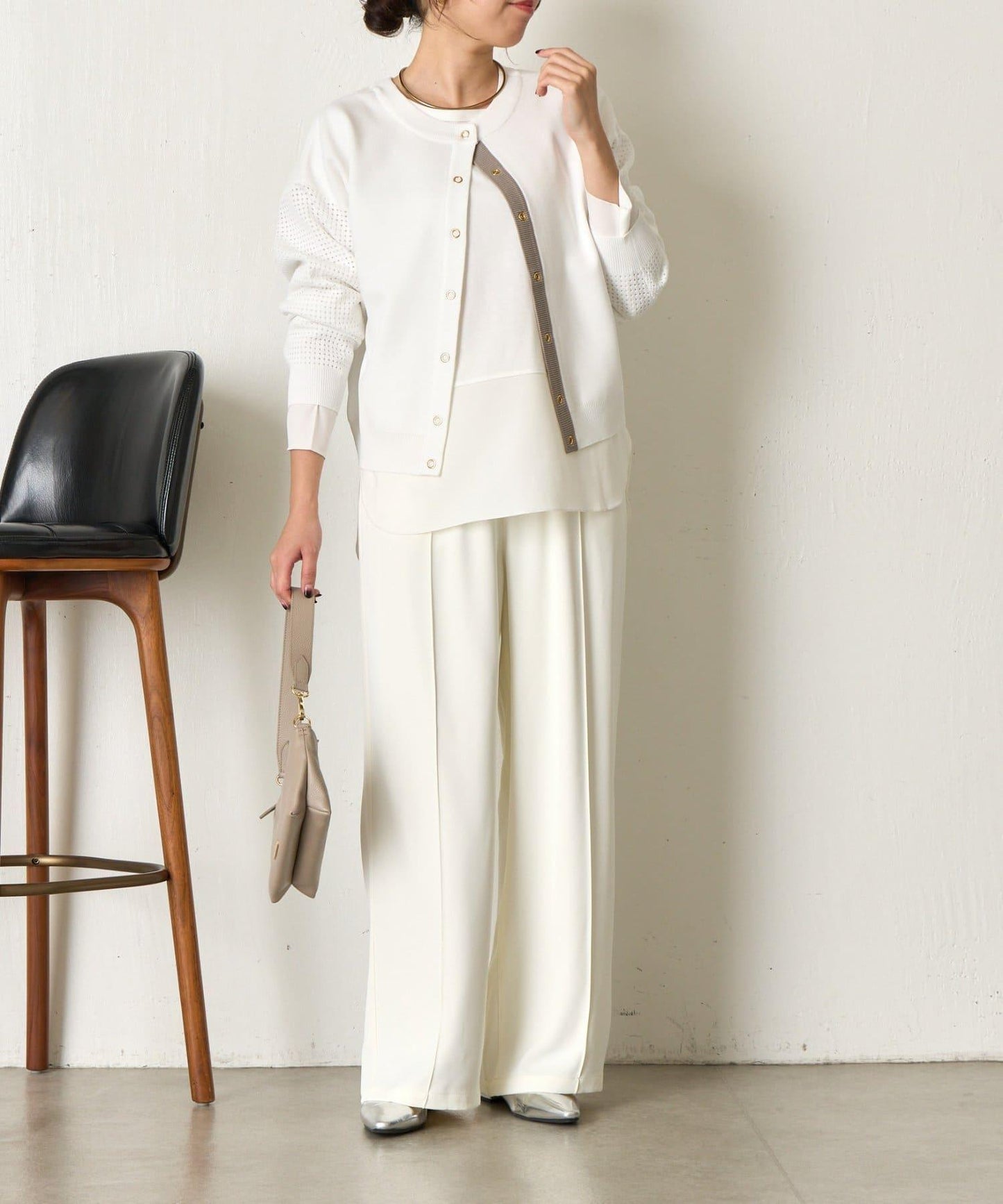 拼接袖網紗兩穿開衫