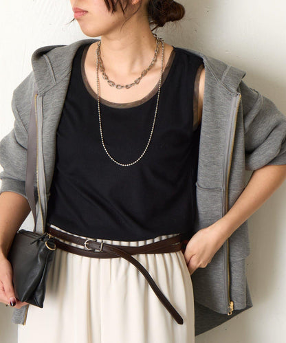 帶網紗拼接羅紋背心