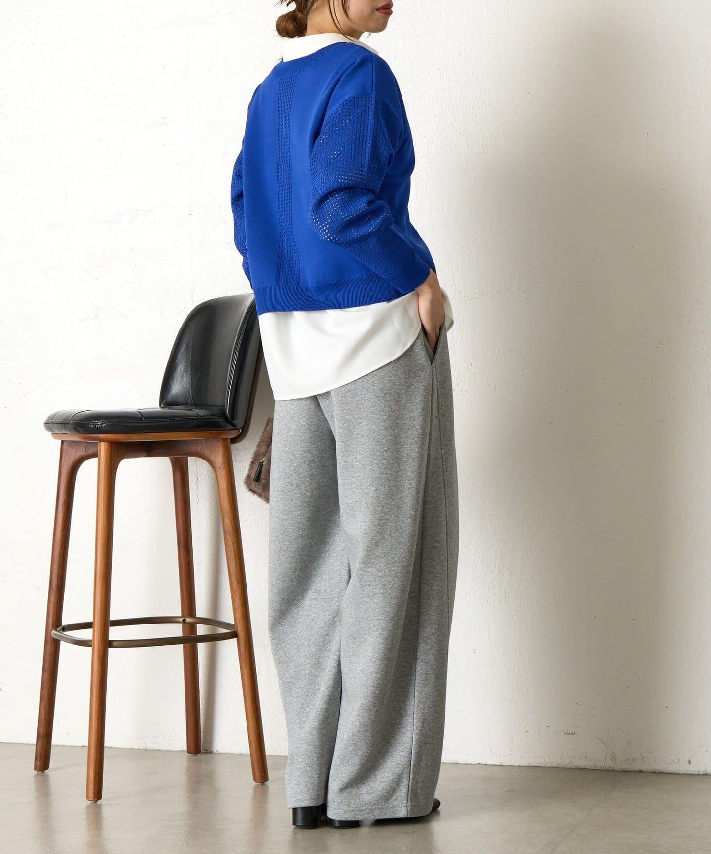 拼接袖網紗兩穿開衫