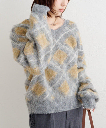 B 菱格針織套頭衫