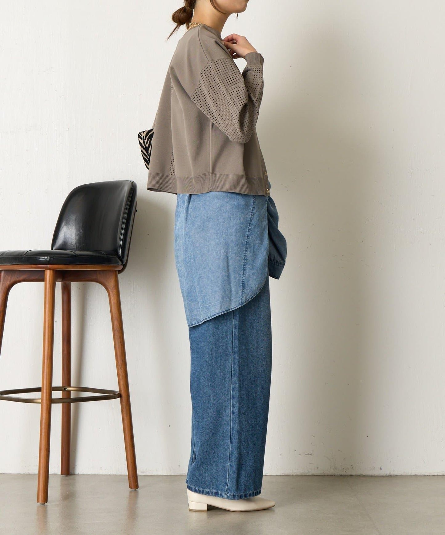 拼接袖網紗兩穿開衫