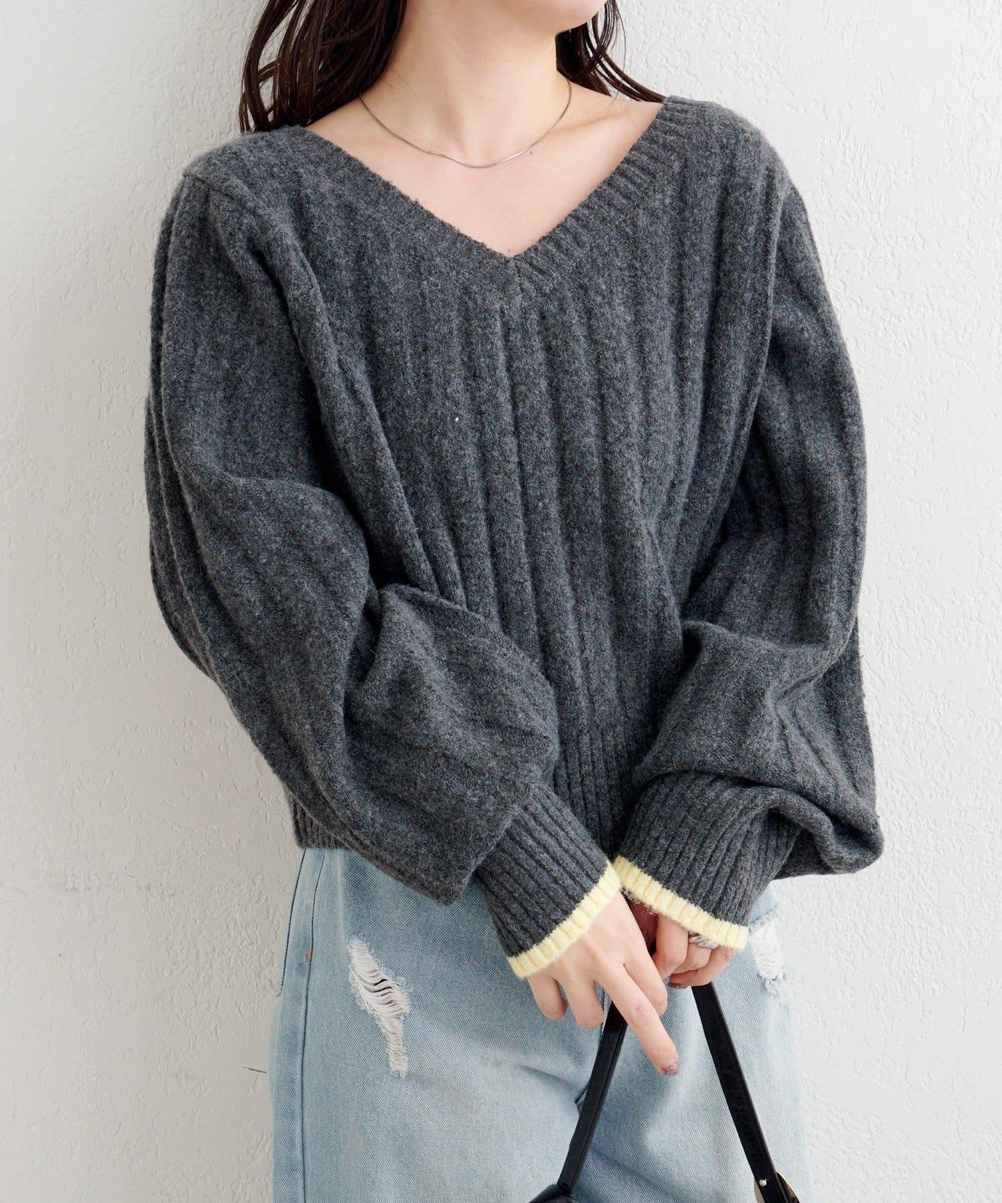 B 寬鬆羅紋針織套頭衫