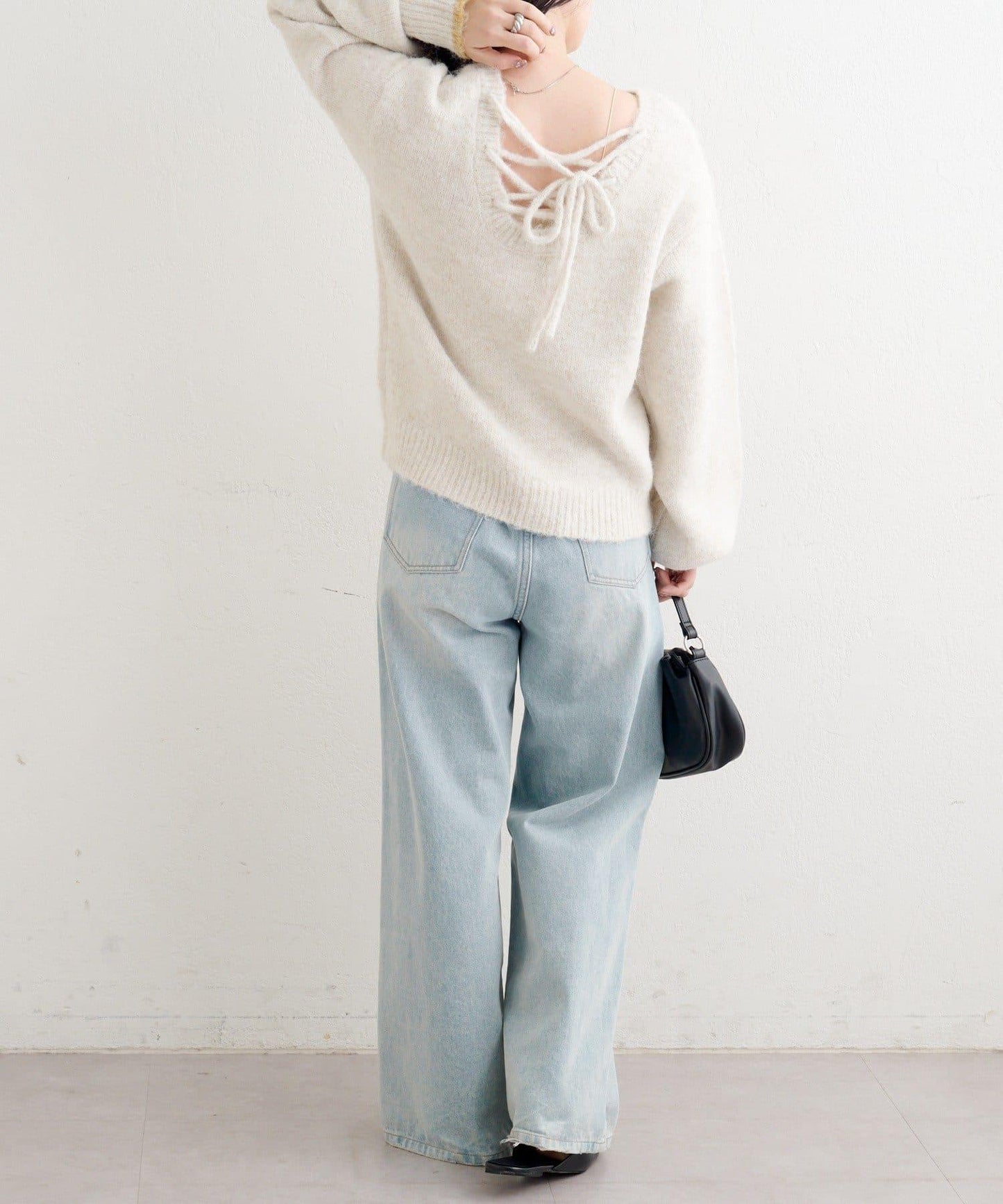 B繫帶針織套頭衫