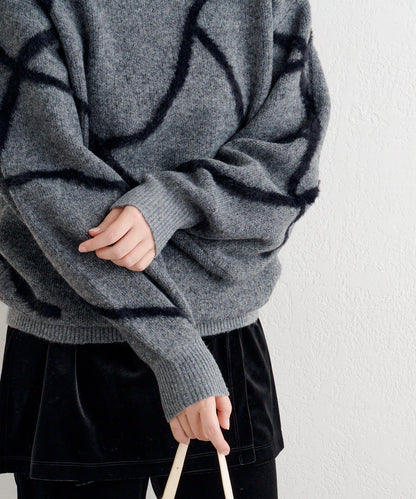 B 長毛線條針織套頭衫