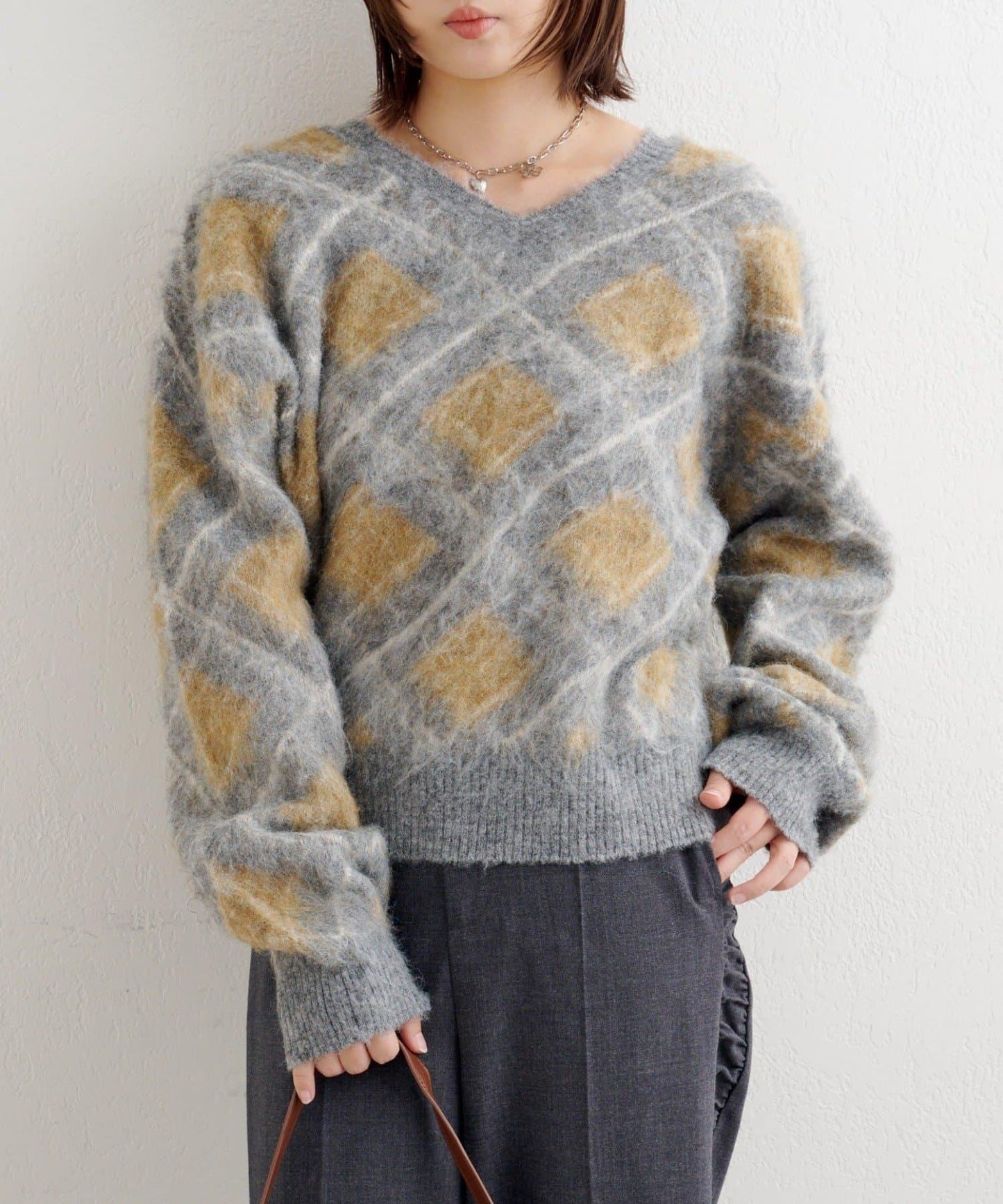 B 菱格針織套頭衫