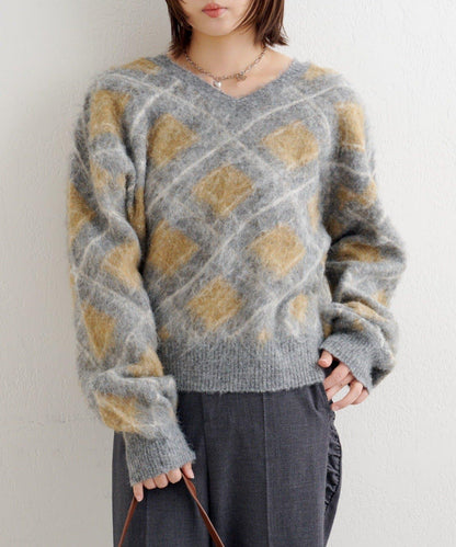 B 菱格針織套頭衫