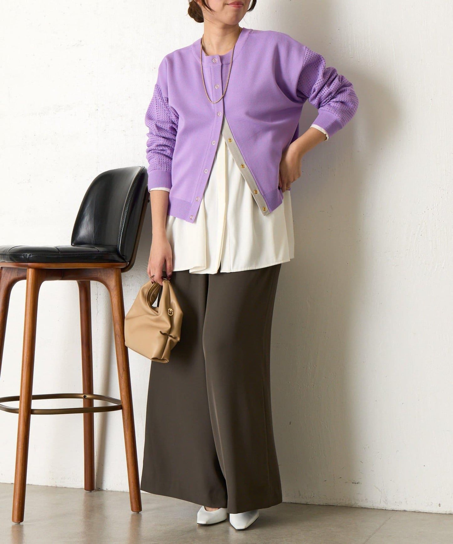 拼接袖網紗兩穿開衫