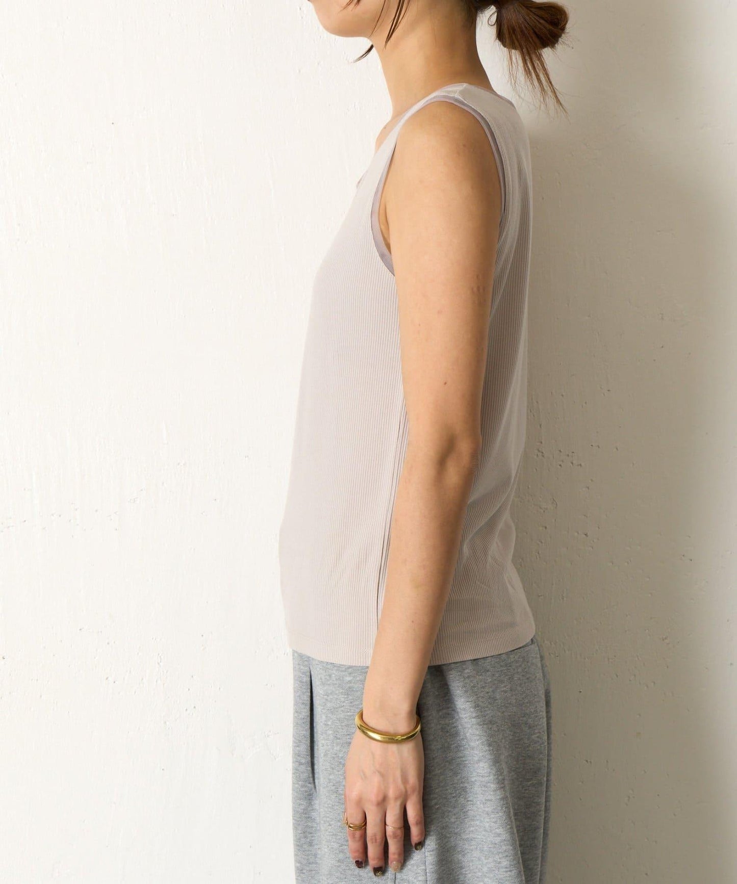 帶網紗拼接羅紋背心