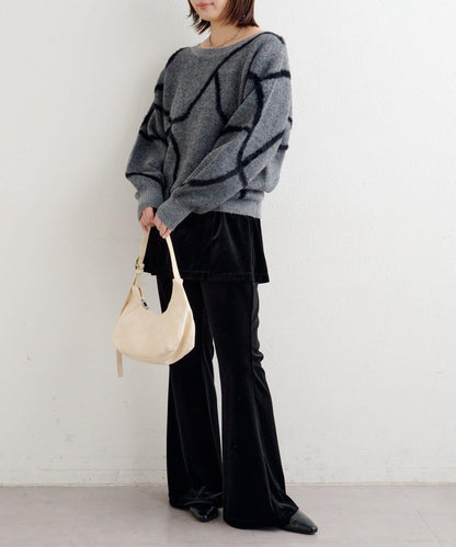 B 長毛線條針織套頭衫