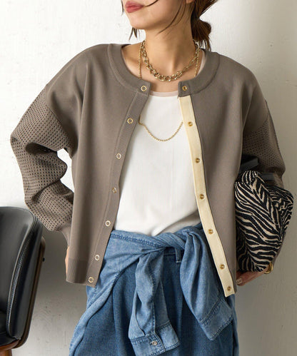 拼接袖網紗兩穿開衫