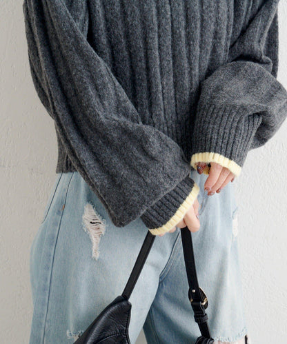 B 寬鬆羅紋針織套頭衫