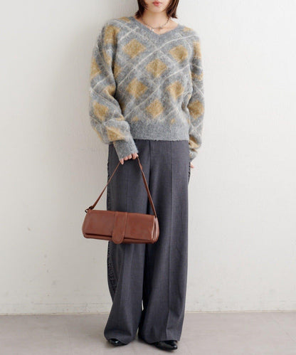 B 菱格針織套頭衫