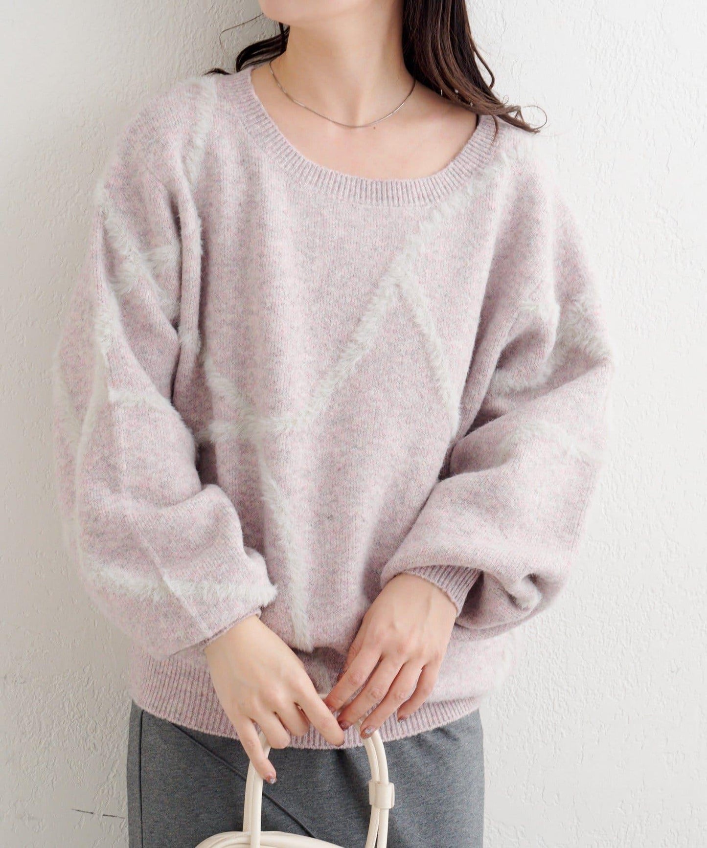 B 長毛線條針織套頭衫