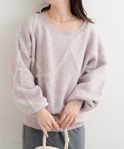 B 長毛線條針織套頭衫