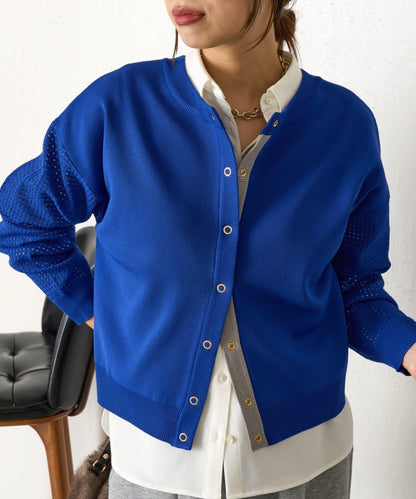 拼接袖網紗兩穿開衫