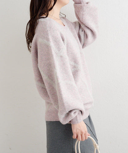 B 長毛線條針織套頭衫