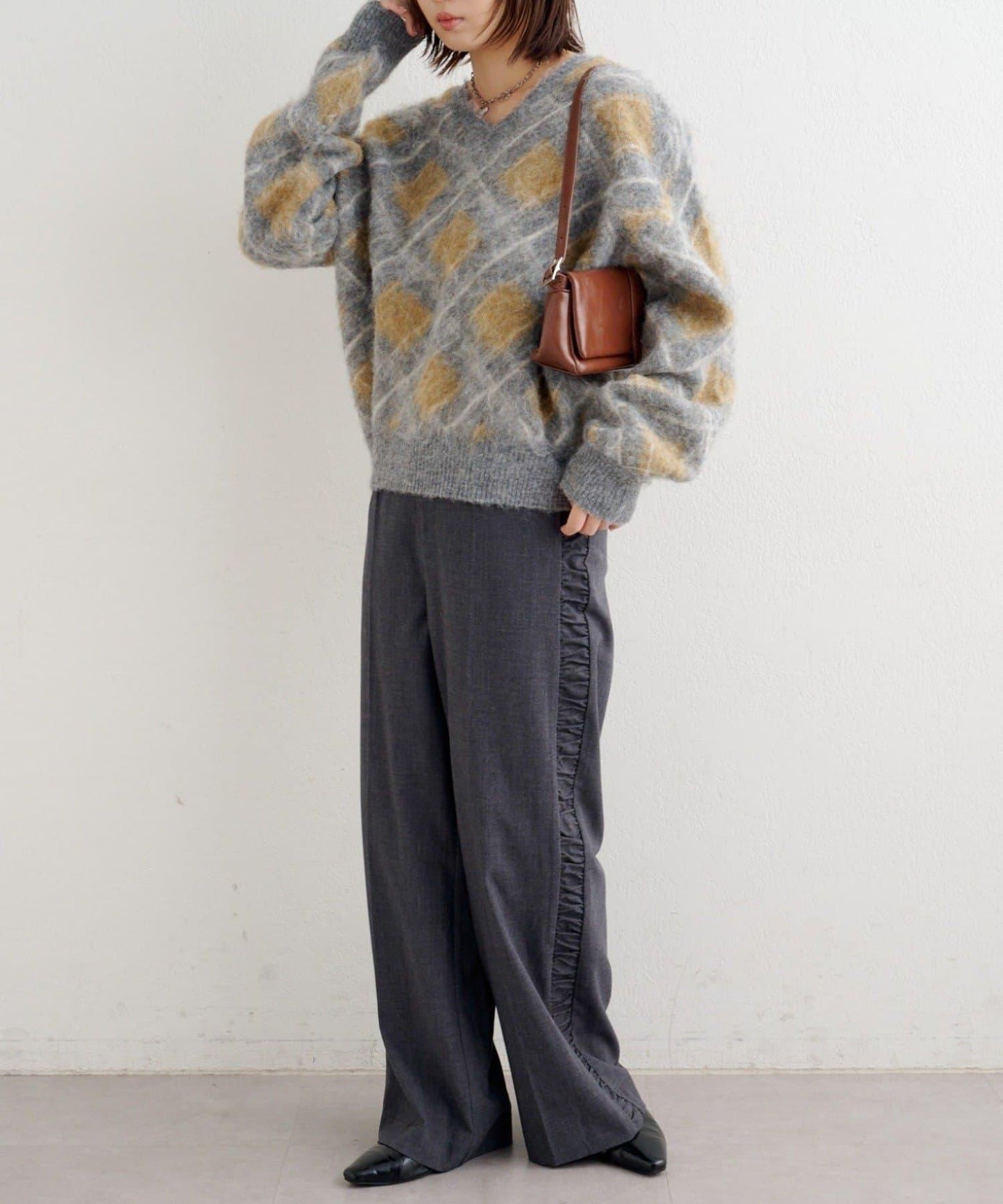 B 菱格針織套頭衫