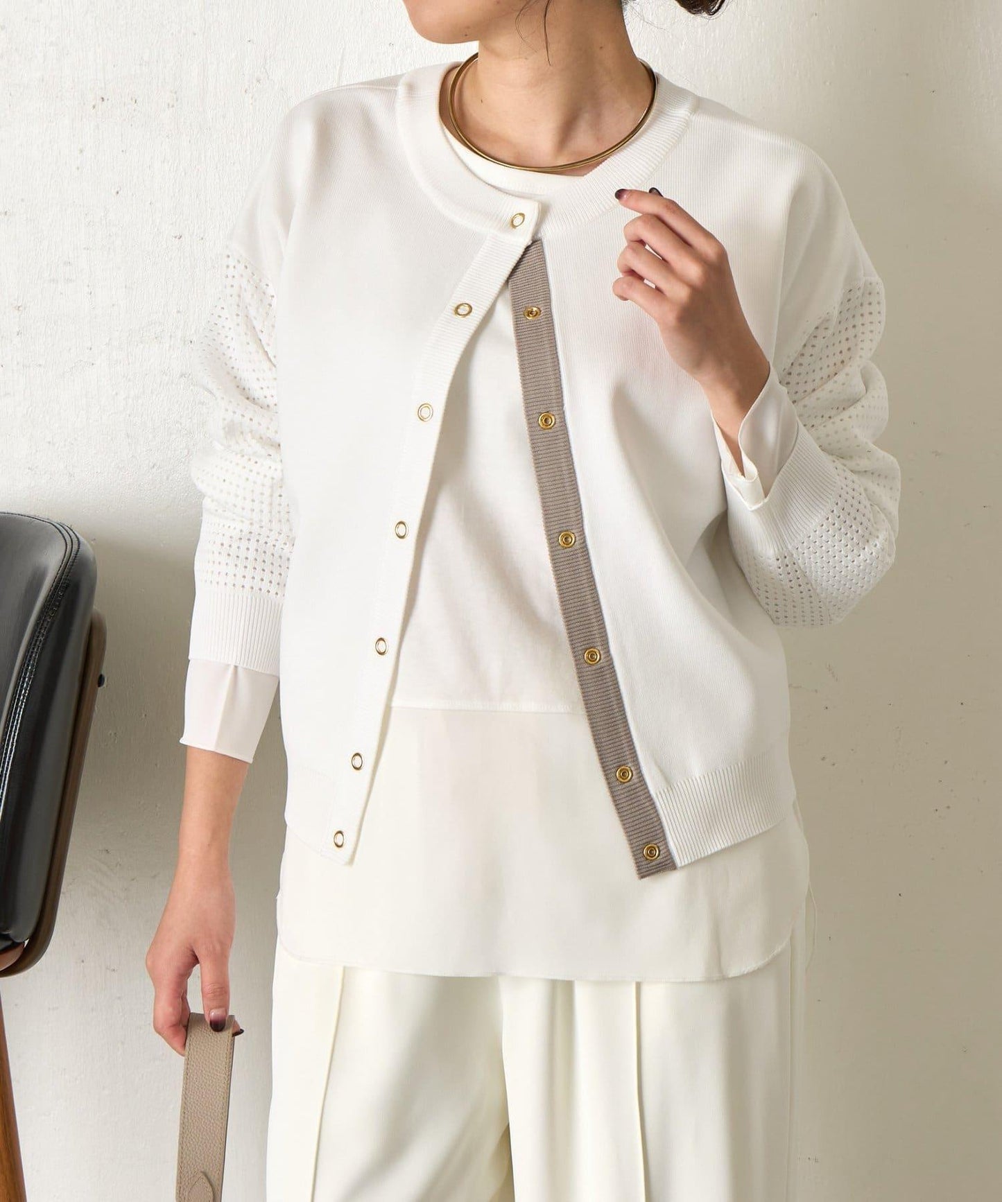 拼接袖網紗兩穿開衫