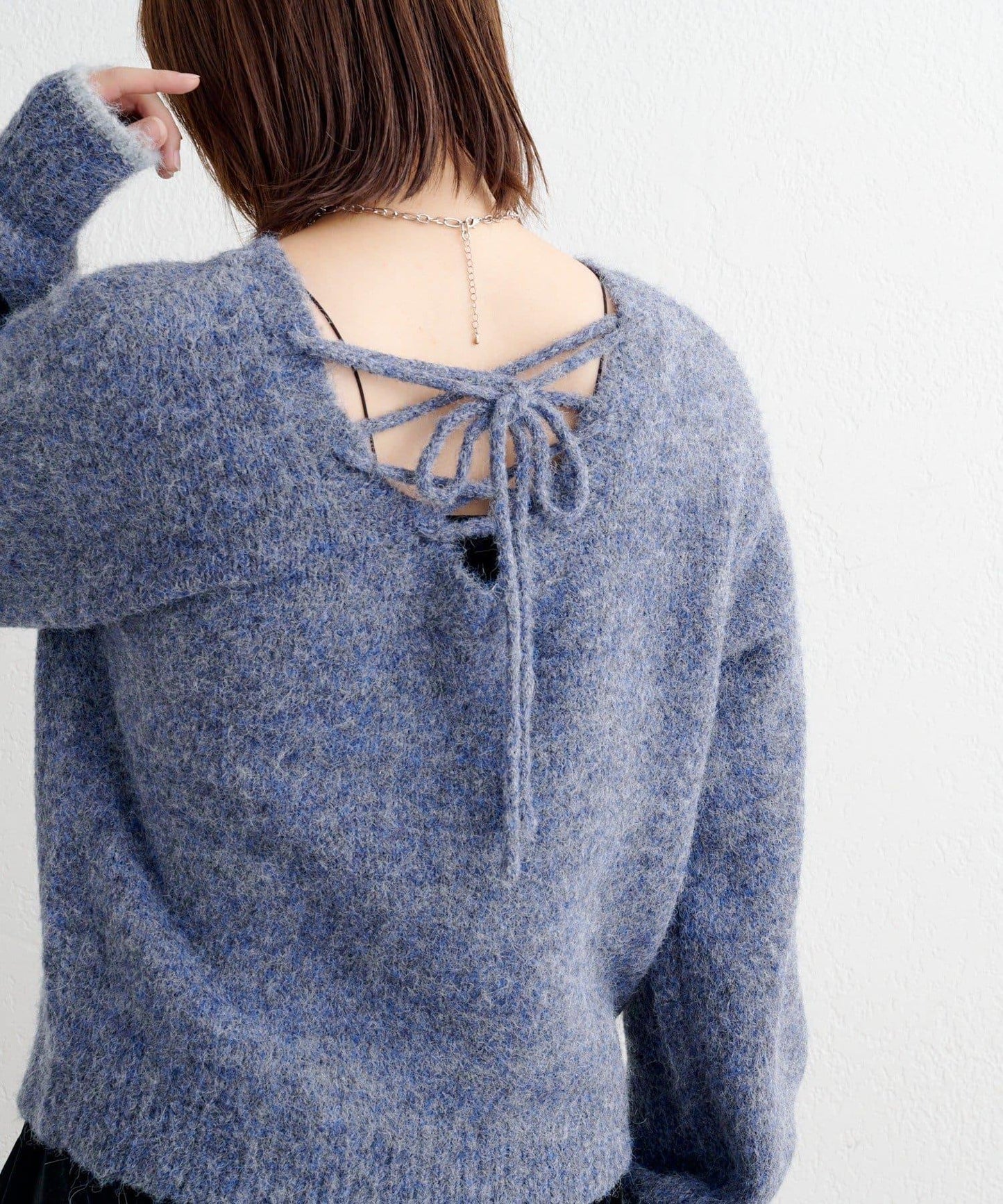 B繫帶針織套頭衫