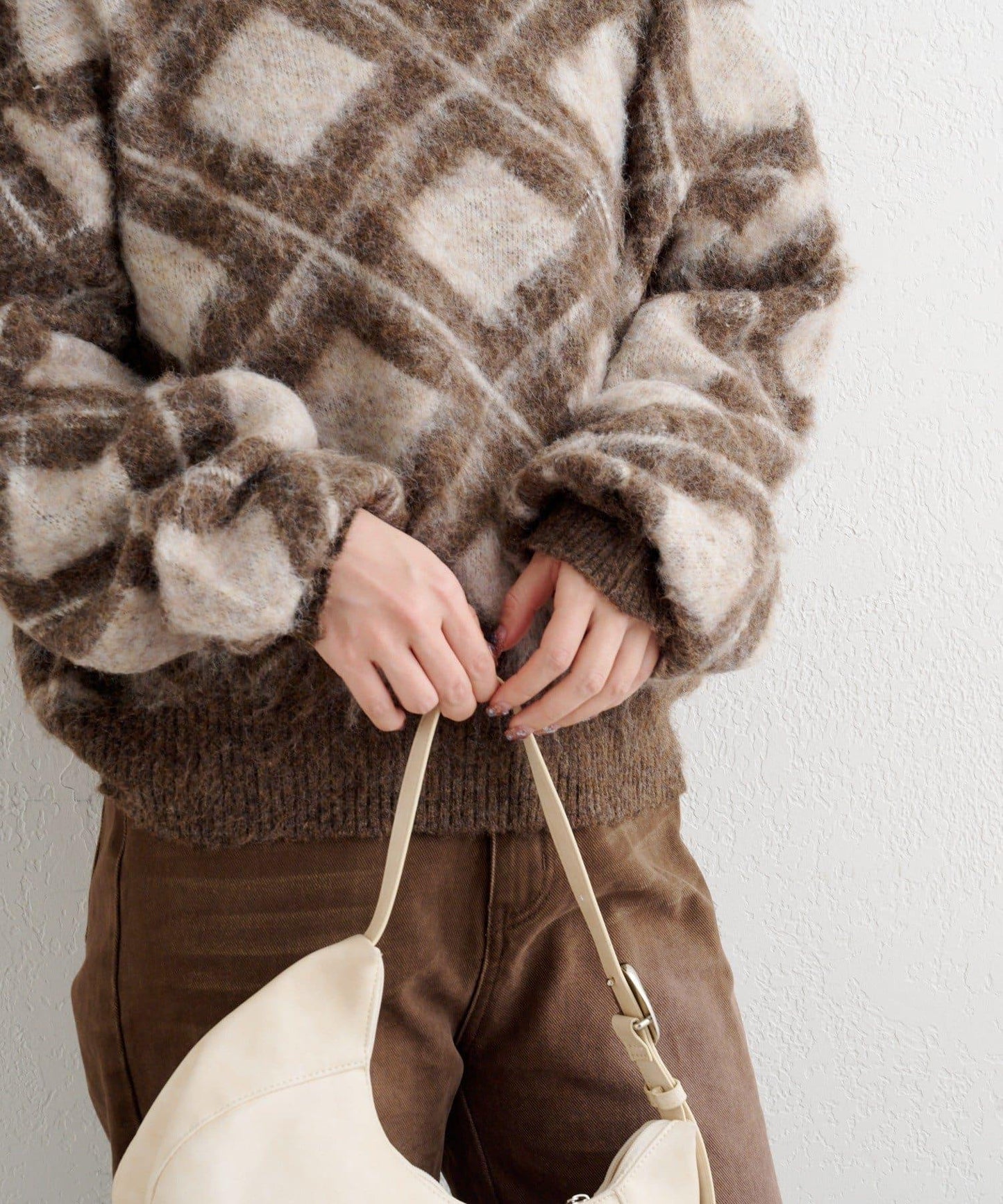 B 菱格針織套頭衫