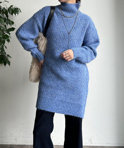 交叉編織高領長款針織衫