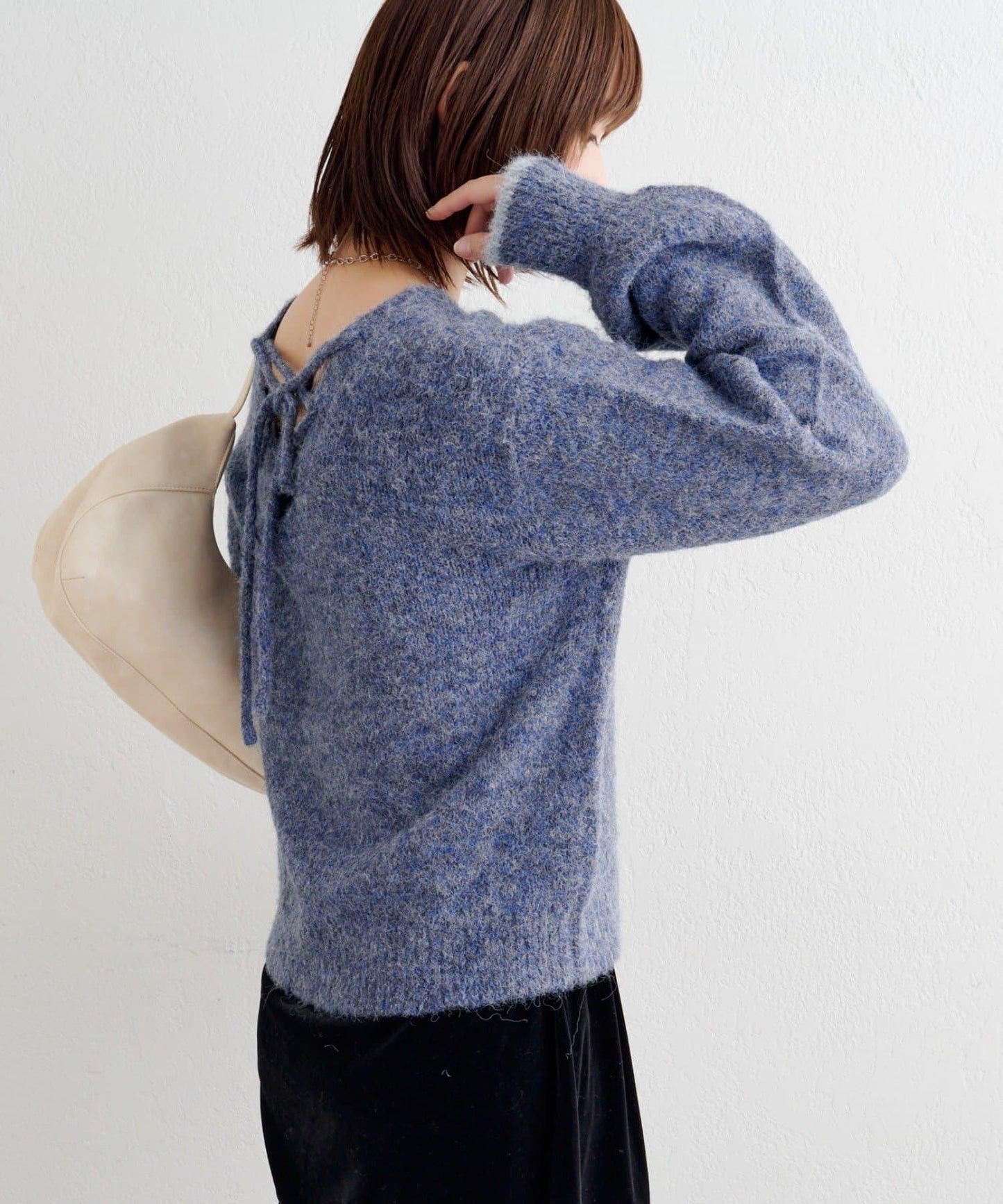 B繫帶針織套頭衫