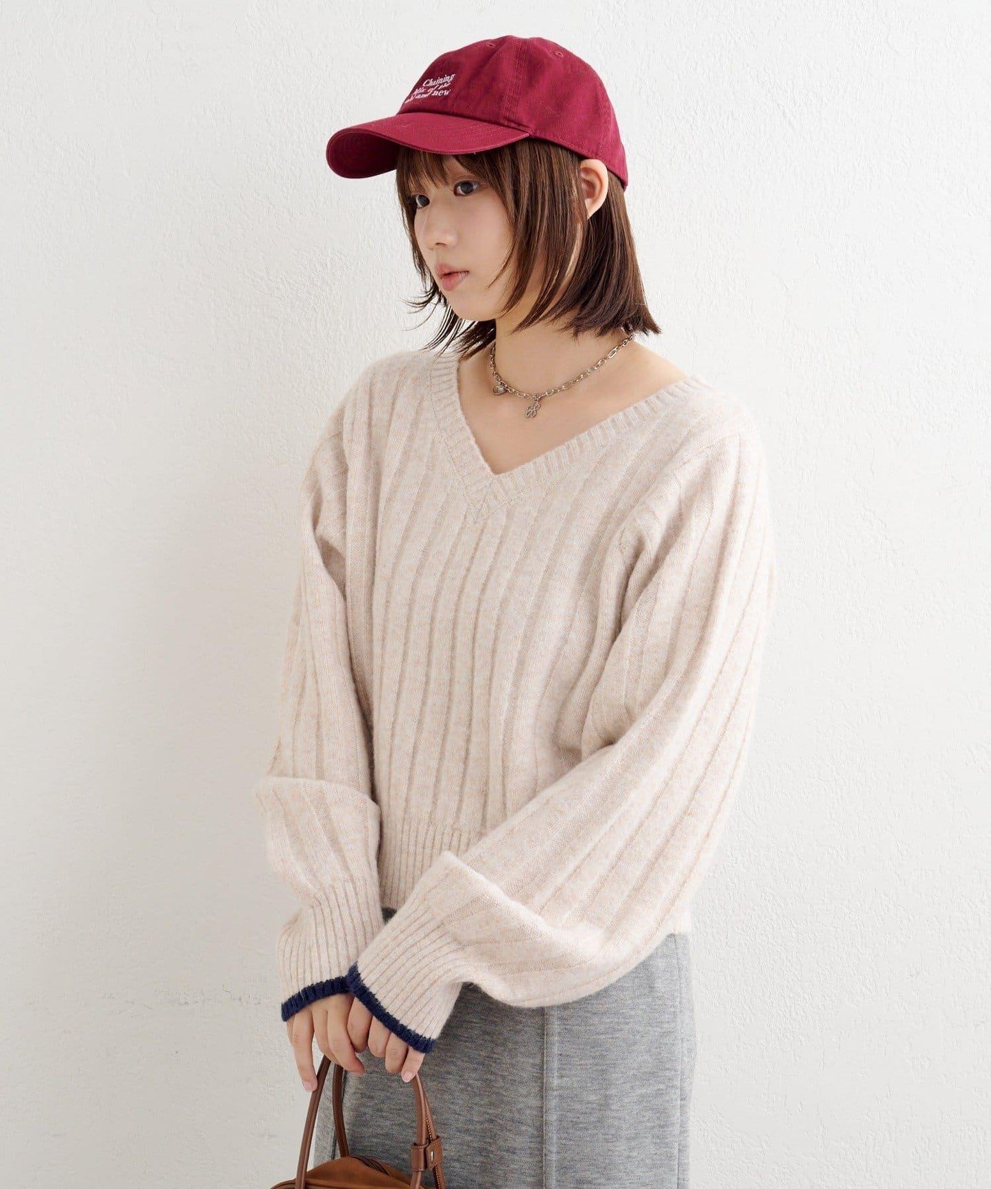 B 寬鬆羅紋針織套頭衫