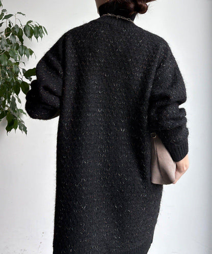 交叉編織高領長款針織衫