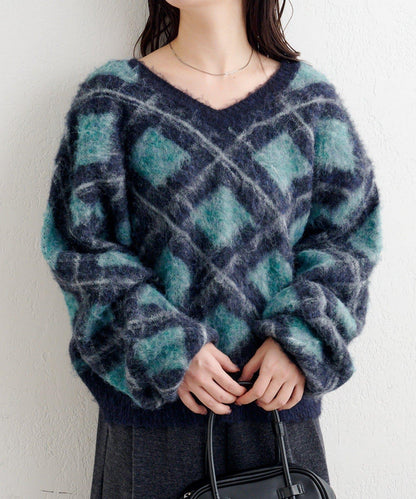 B 菱格針織套頭衫