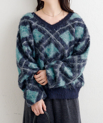 B 菱格針織套頭衫