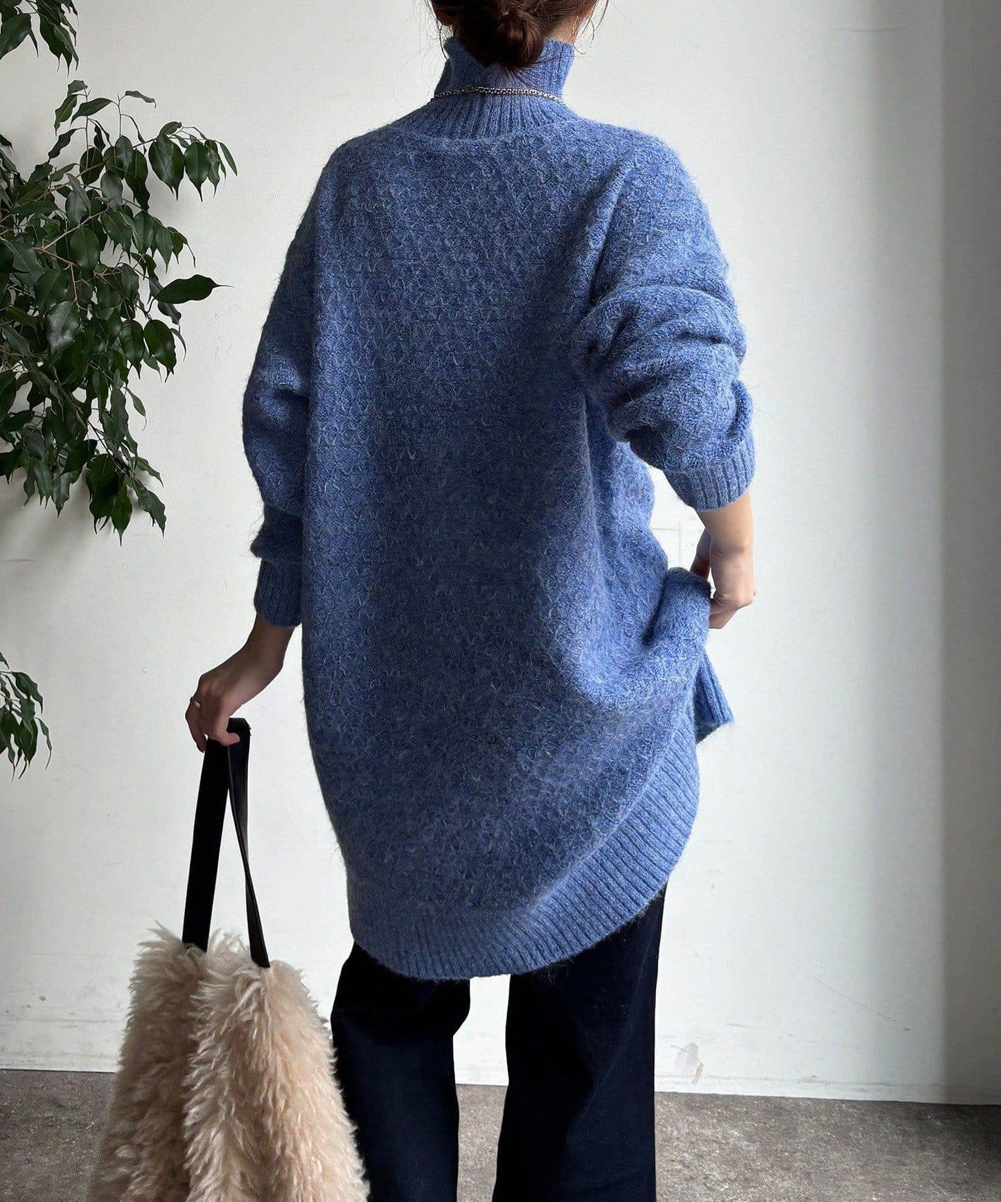 交叉編織高領長款針織衫