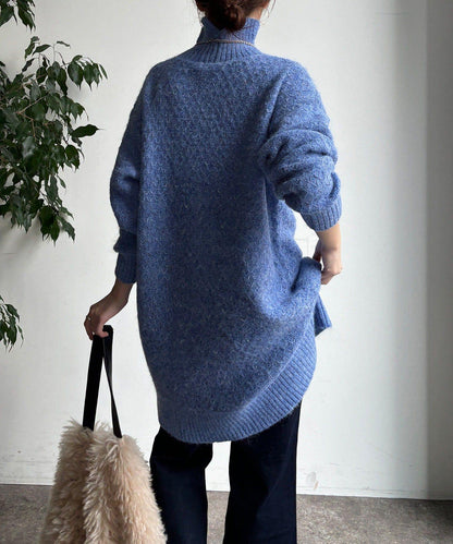 交叉編織高領長款針織衫