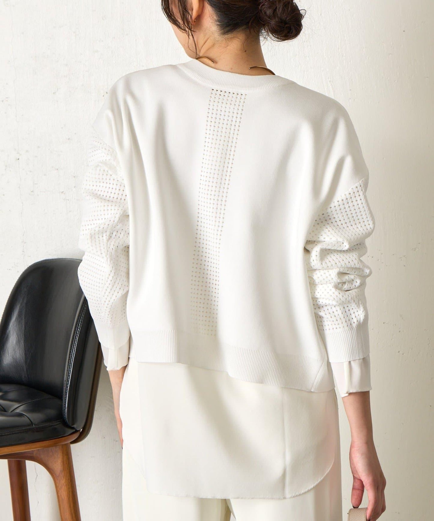 拼接袖網紗兩穿開衫