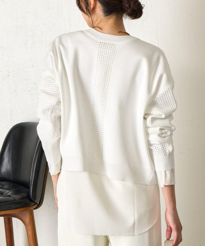 拼接袖網紗兩穿開衫