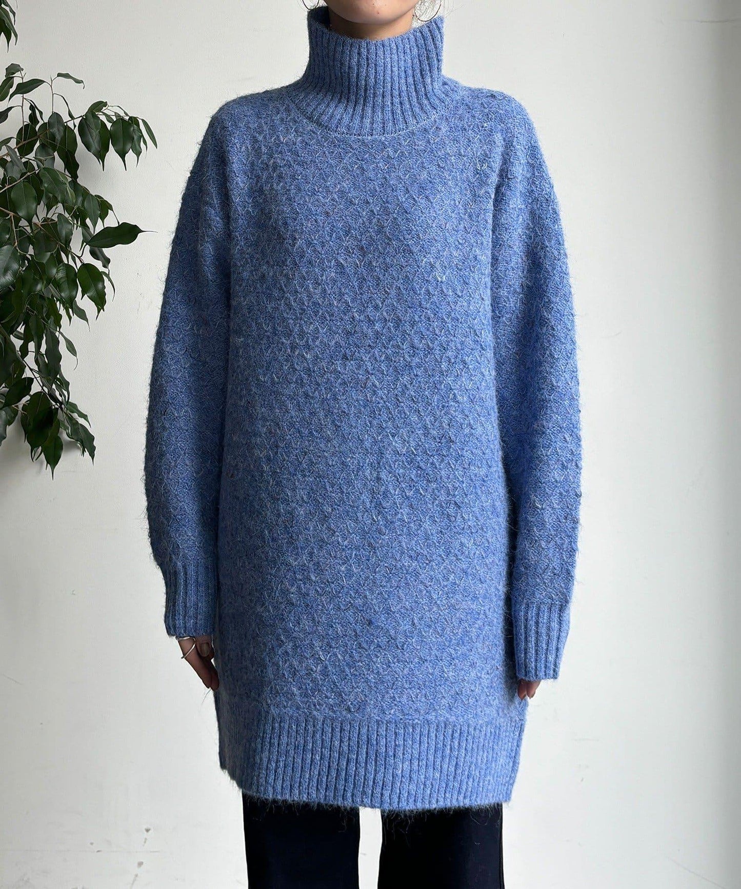 交叉編織高領長款針織衫