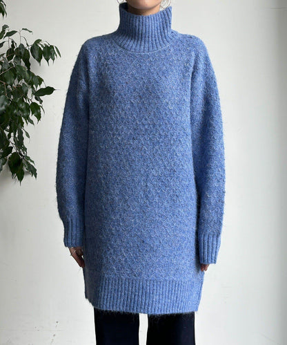 交叉編織高領長款針織衫