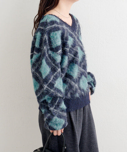 B 菱格針織套頭衫