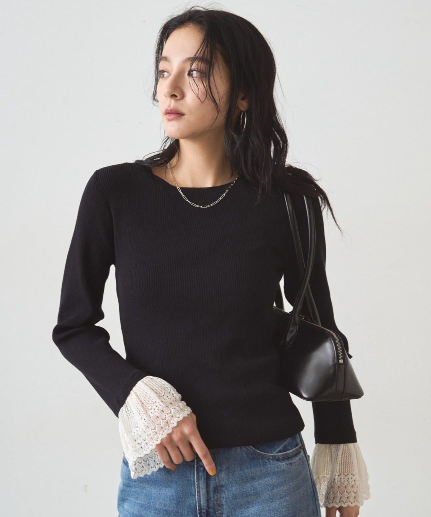 羅紋蕾絲針織套頭衫