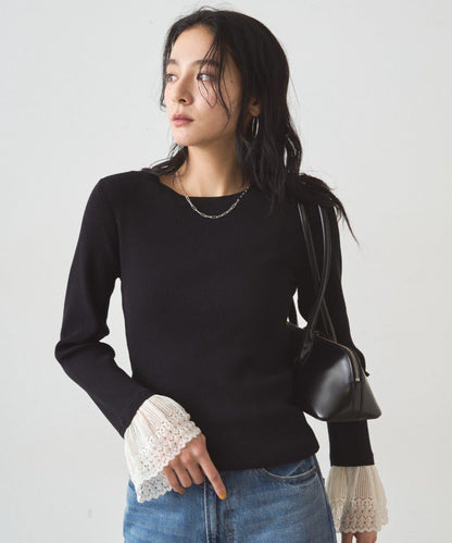 羅紋蕾絲針織套頭衫