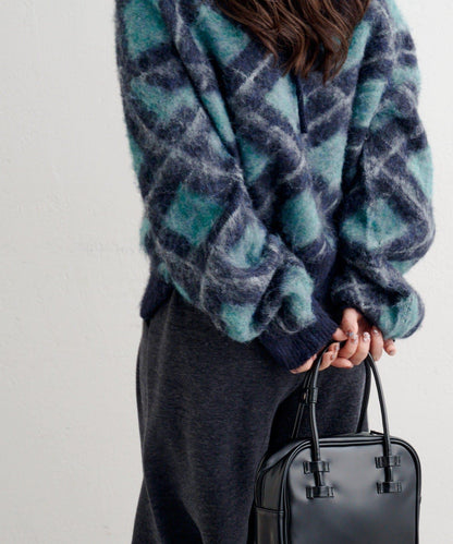 B 菱格針織套頭衫