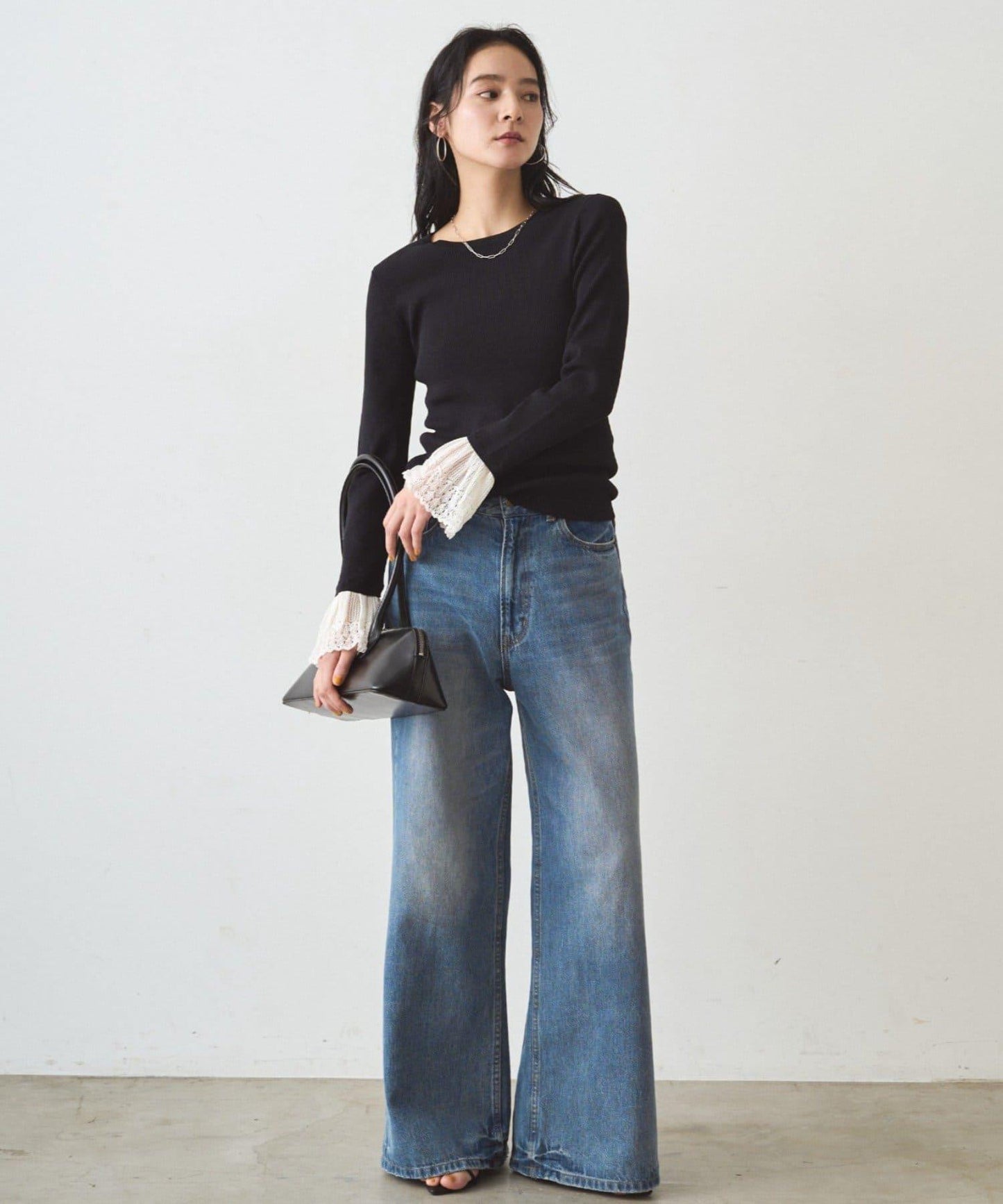 羅紋蕾絲針織套頭衫