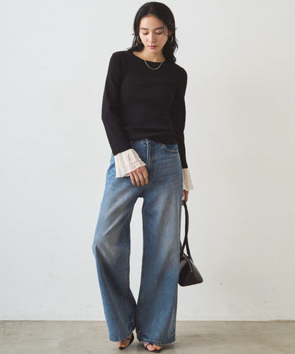 羅紋蕾絲針織套頭衫